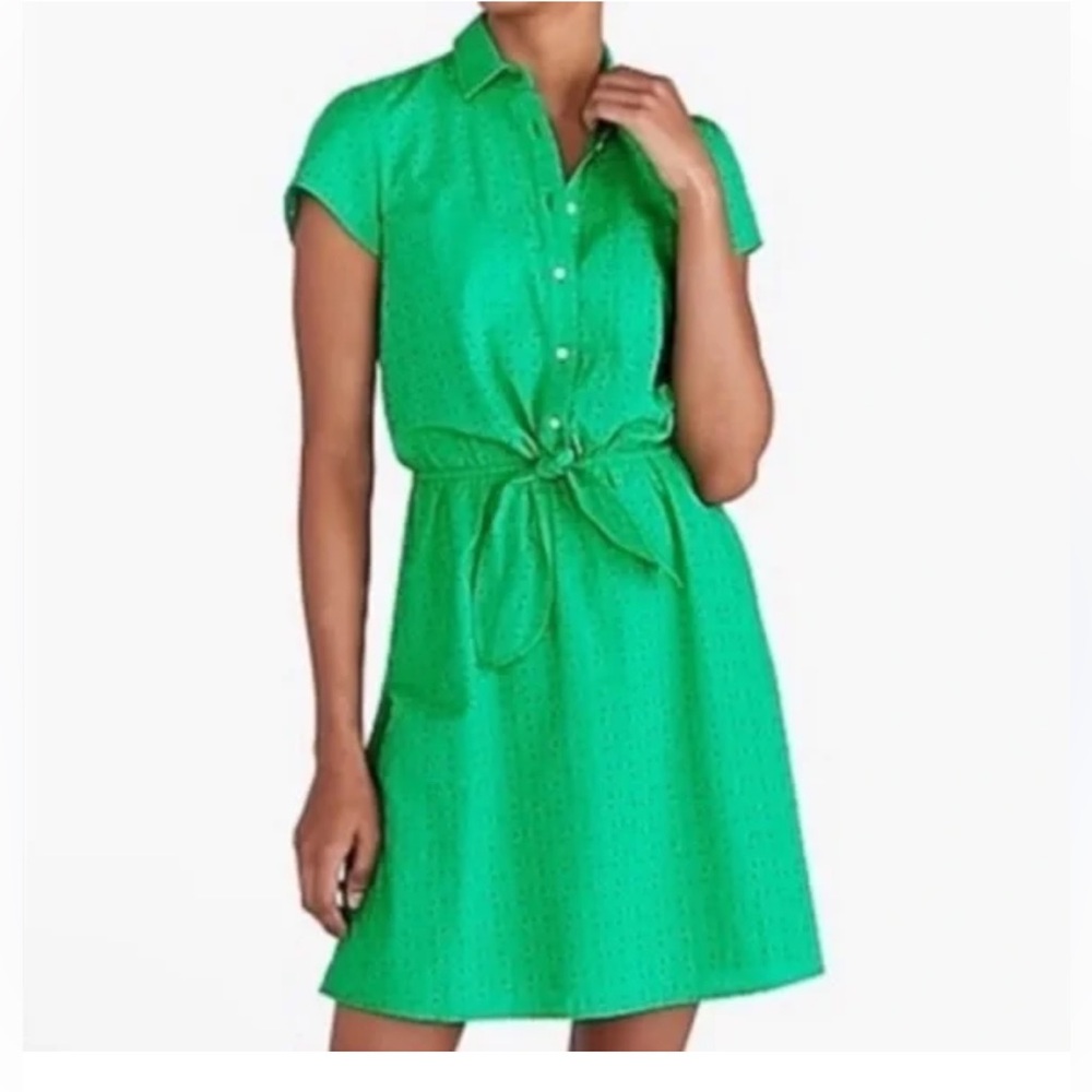J Crew eyelet collared tie front dress preppy green
